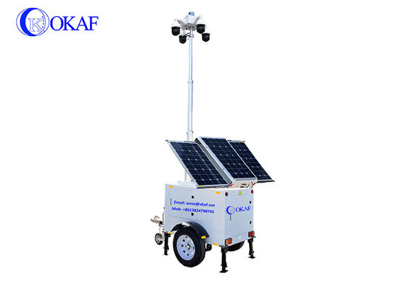 PTZ Camera 9m Tinggi Mobile Sentry Surveillance Trailer Solar IP65