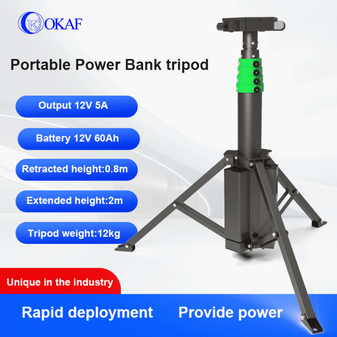 Manual Lifting Portable Power Bank Tripod Foldable Telescopic Mast Dengan Baterai 0