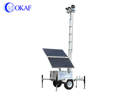 Sistem Pengawasan Seluler Bertenaga Surya Off-Grid 12m Tiang Teleskopik Trailer Keamanan CCTV Surya untuk Lokasi Konstruksi