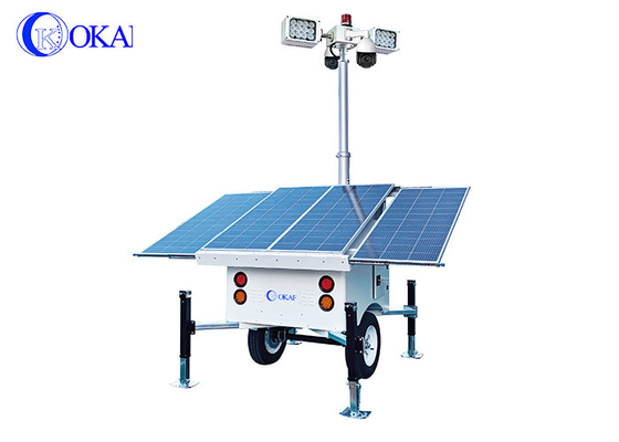 OKAF Tanah Pembangunan Surveillance Light Tower 4G 5G Mobile CCTV Trailer Menara Kamera Keamanan Surya