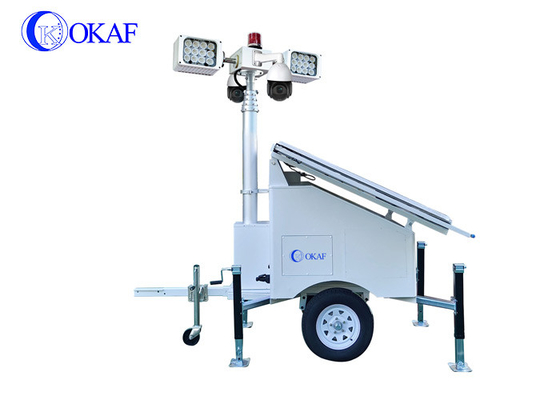 OKAF Tanah Pembangunan Surveillance Light Tower 4G 5G Mobile CCTV Trailer Menara Kamera Keamanan Surya