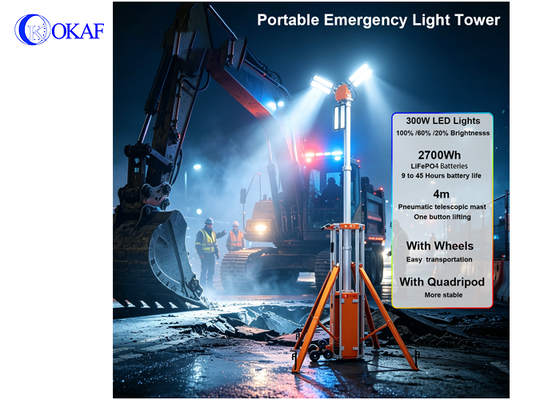 Menara Lampu Darurat Portabel All-in-One Menara Penerangan Teleskopik Bertenaga Baterai untuk Penyelamatan Kebakaran Konstruksi